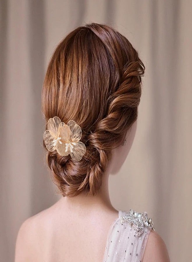 VANTOBEST Gold Flower Metal Hair Side Combs Decorative Petal Shape Wedding Hair Pieces for Bride Prom Party Women - Image 5